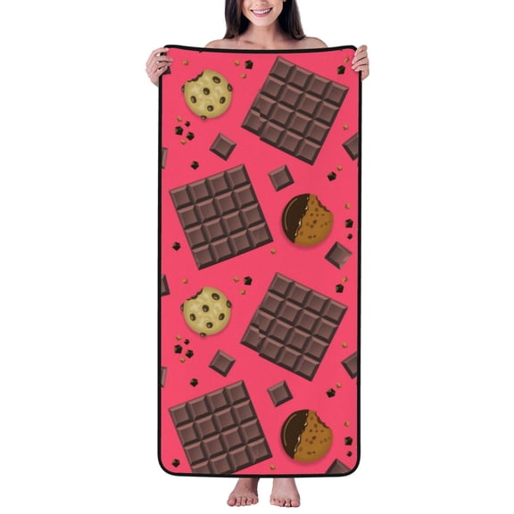 Cotton Bath Towels for Bathroom - Chocolate Biscuit Print Microfiber Quick Dry Towels for Body Bath Sheets, Personalized Beach Towel, Soft Shower Towels for Travel Home Beach 27*55in