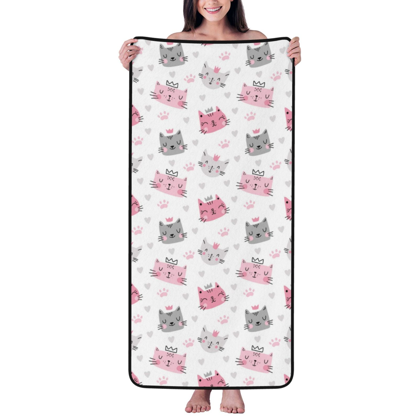 Cotton Bath Towels for Bathroom - Classic Cartoon Cute Cat Face Microfiber Quick Dry Towels for Body Bath Sheets, Personalized Beach Towel, Soft Shower Towels for Travel Home Beach 27*55in