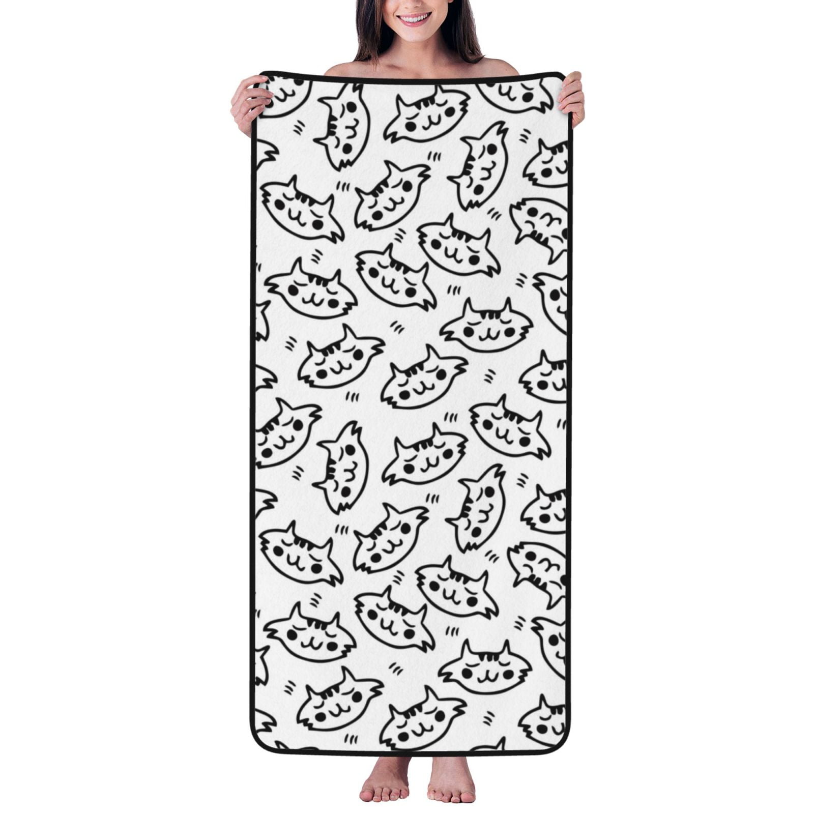 Cotton Bath Towels for Bathroom - Classic Line Cat Face Microfiber Quick Dry Towels for Body Bath Sheets, Personalized Beach Towel, Soft Shower Towels for Travel Home Beach 27*55in