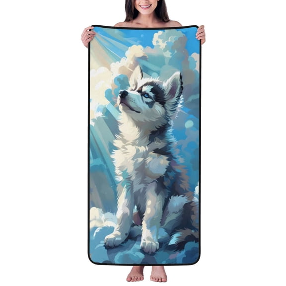 Cotton Bath Towels for Bathroom - Cloud Sunshine Puppy Microfiber Quick Dry Towels for Body Bath Sheets, Personalized Beach Towel, Soft Shower Towels for Travel Home Beach 27*55in