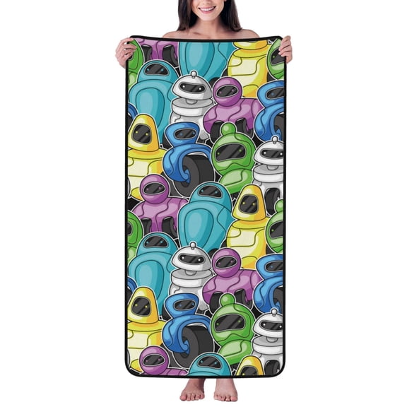 Cotton Bath Towels for Bathroom - Color robot Microfiber Quick Dry Towels for Body Bath Sheets, Personalized Beach Towel, Soft Shower Towels for Travel Home Beach 27*55in