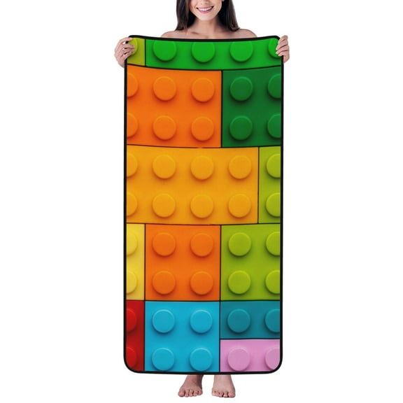Cotton Bath Towels for Bathroom - Colorful Building Blocks Microfiber Quick Dry Towels for Body Bath Sheets, Personalized Beach Towel, Soft Shower Towels for Travel Home Beach 27*55in