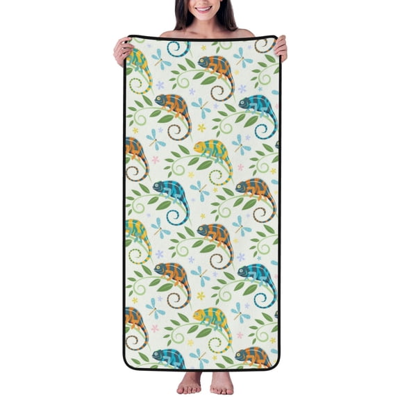 Cotton Bath Towels for Bathroom - Colorful Cute Chameleon Dragonfly Microfiber Quick Dry Towels for Body Bath Sheets, Personalized Beach Towel, Soft Shower Towels for Travel Home Beach 27*55in