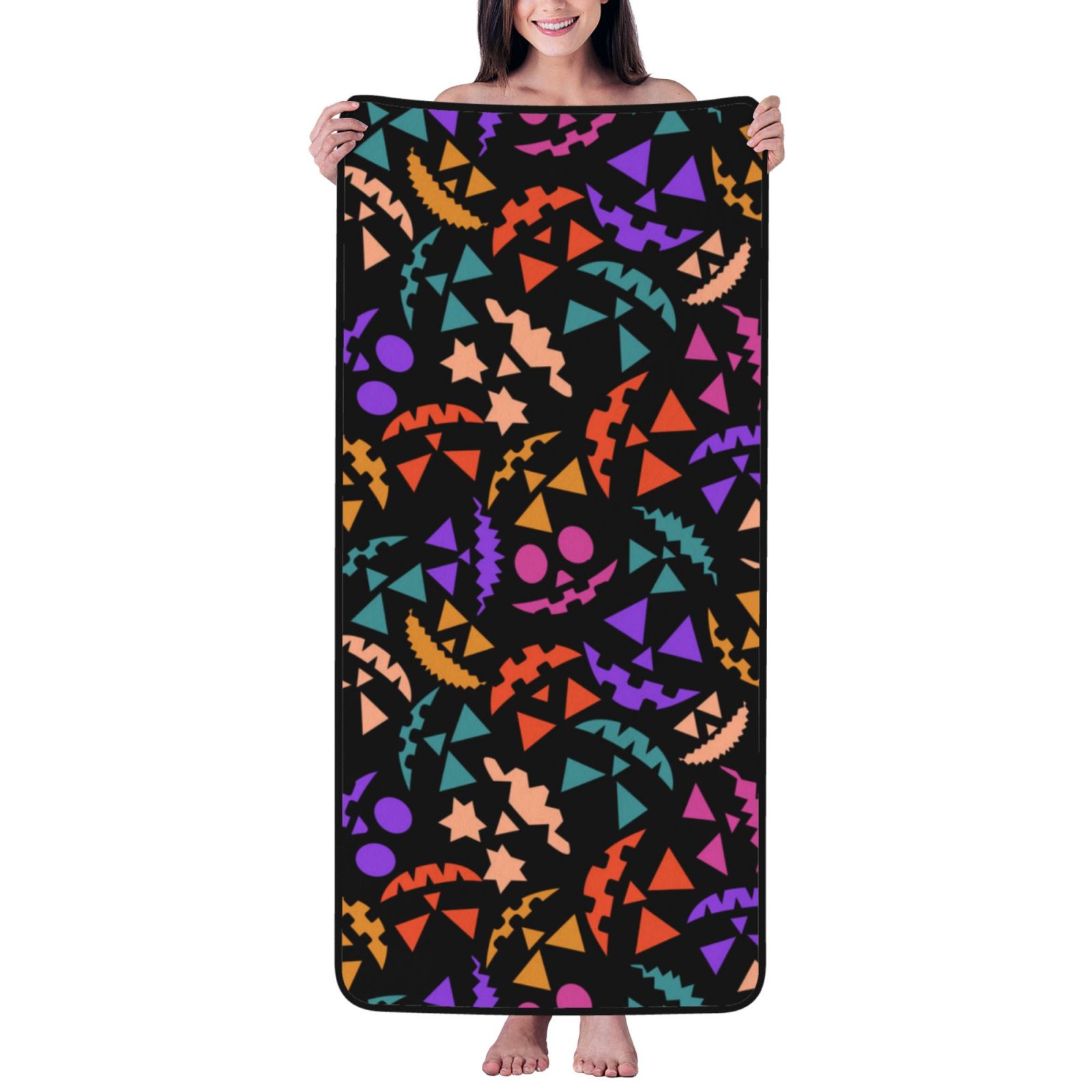 Cotton Bath Towels for Bathroom - Colorful Pumpkin Faces Microfiber Quick Dry Towels for Body Bath Sheets, Personalized Beach Towel, Soft Shower Towels for Travel Home Beach 27*55in