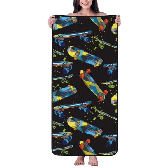 Cotton Bath Towels for Bathroom - Colorful Skateboard Microfiber Quick Dry Towels for Body Bath Sheets, Personalized Beach Towel, Soft Shower Towels for Travel Home Beach 27*55in