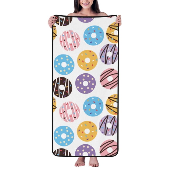 Cotton Bath Towels for Bathroom - Colourful Donut Doodle Print Microfiber Quick Dry Towels for Body Bath Sheets, Personalized Beach Towel, Soft Shower Towels for Travel Home Beach 27*55in