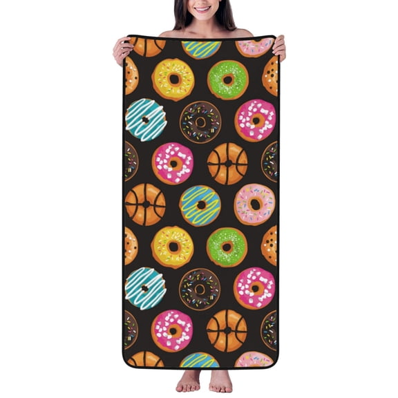 Cotton Bath Towels for Bathroom - Colourful Donut Print Microfiber Quick Dry Towels for Body Bath Sheets, Personalized Beach Towel, Soft Shower Towels for Travel Home Beach 27*55in