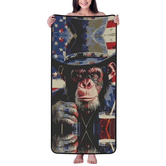 Cotton Bath Towels for Bathroom - Cool Chimp with Drink Microfiber Quick Dry Towels for Body Bath Sheets, Personalized Beach Towel, Soft Shower Towels for Travel Home Beach 27*55in