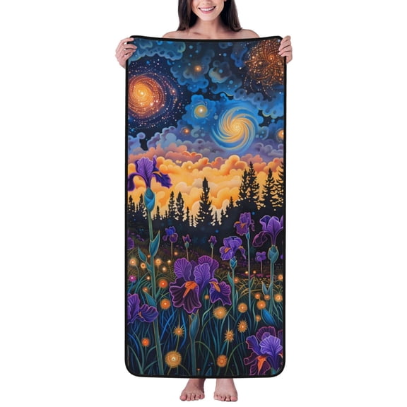 Cotton Bath Towels for Bathroom - Cosmic Irises At Twilight Microfiber Quick Dry Towels for Body Bath Sheets, Personalized Beach Towel, Soft Shower Towels for Travel Home Beach 27*55in
