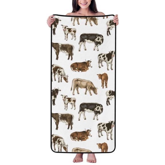 Cotton Bath Towels for Bathroom - Cow print cute Microfiber Quick Dry Towels for Body Bath Sheets, Personalized Beach Towel, Soft Shower Towels for Travel Home Beach 27*55in