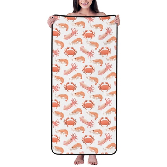Cotton Bath Towels for Bathroom - Crab Squid Shrimp Microfiber Quick Dry Towels for Body Bath Sheets, Personalized Beach Towel, Soft Shower Towels for Travel Home Beach 27*55in