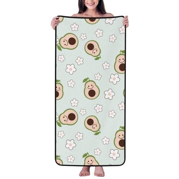 Cotton Bath Towels for Bathroom - Cute Avocado Flower Green Microfiber Quick Dry Towels for Body Bath Sheets, Personalized Beach Towel, Soft Shower Towels for Travel Home Beach 27*55in