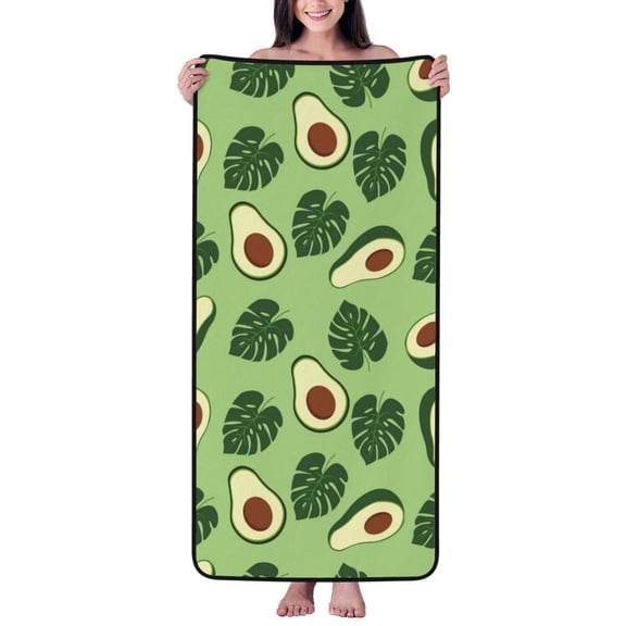 Cotton Bath Towels for Bathroom - Cute Avocado Leaves Green Microfiber Quick Dry Towels for Body Bath Sheets, Personalized Beach Towel, Soft Shower Towels for Travel Home Beach 27*55in