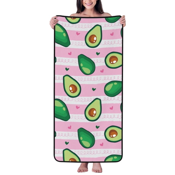 Cotton Bath Towels for Bathroom - Cute Avocado Pink Stripe Microfiber Quick Dry Towels for Body Bath Sheets, Personalized Beach Towel, Soft Shower Towels for Travel Home Beach 27*55in