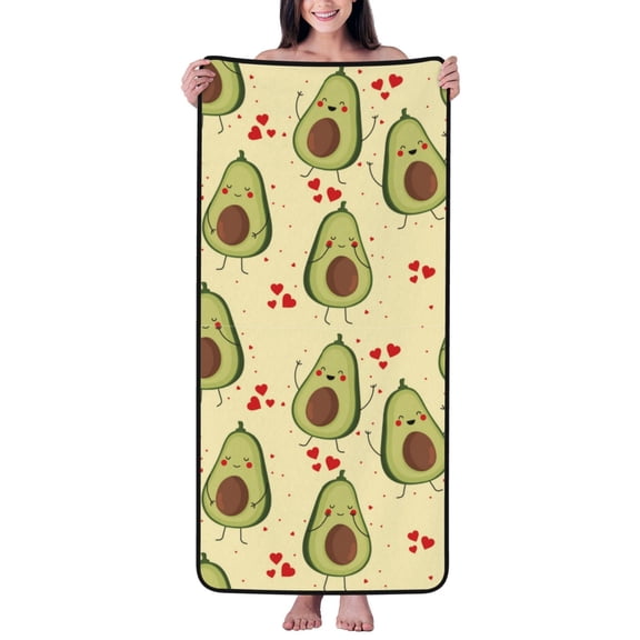 Cotton Bath Towels for Bathroom - Cute Avocado Sweet Love Microfiber Quick Dry Towels for Body Bath Sheets, Personalized Beach Towel, Soft Shower Towels for Travel Home Beach 27*55in