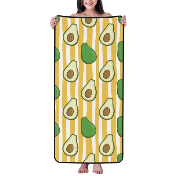 Cotton Bath Towels for Bathroom - Cute Avocado Yellow Stripe Microfiber Quick Dry Towels for Body Bath Sheets, Personalized Beach Towel, Soft Shower Towels for Travel Home Beach 27*55in