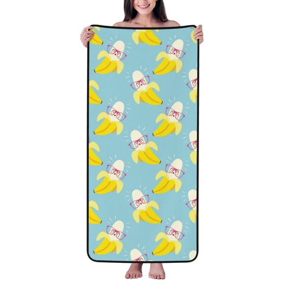 Cotton Bath Towels for Bathroom - Cute Banana Azure Microfiber Quick Dry Towels for Body Bath Sheets, Personalized Beach Towel, Soft Shower Towels for Travel Home Beach 27*55in
