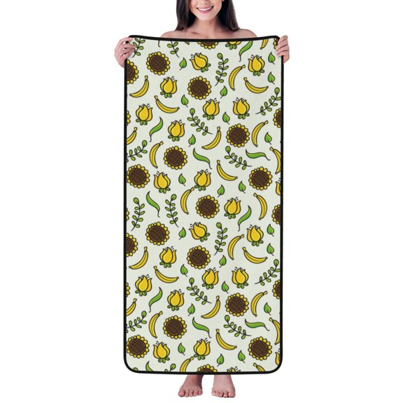 Cotton Bath Towels for Bathroom - Cute Banana Flowers Microfiber Quick Dry Towels for Body Bath Sheets, Personalized Beach Towel, Soft Shower Towels for Travel Home Beach 27*55in