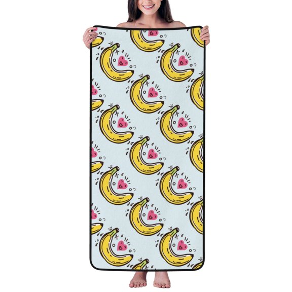 Cotton Bath Towels for Bathroom - Cute Banana Love Microfiber Quick Dry Towels for Body Bath Sheets, Personalized Beach Towel, Soft Shower Towels for Travel Home Beach 27*55in