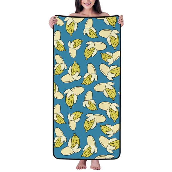 Cotton Bath Towels for Bathroom - Cute Banana Navy Blue Microfiber Quick Dry Towels for Body Bath Sheets, Personalized Beach Towel, Soft Shower Towels for Travel Home Beach 27*55in