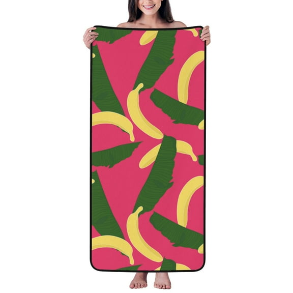 Cotton Bath Towels for Bathroom - Cute Banana Red Green Leaves Microfiber Quick Dry Towels for Body Bath Sheets, Personalized Beach Towel, Soft Shower Towels for Travel Home Beach 27*55in