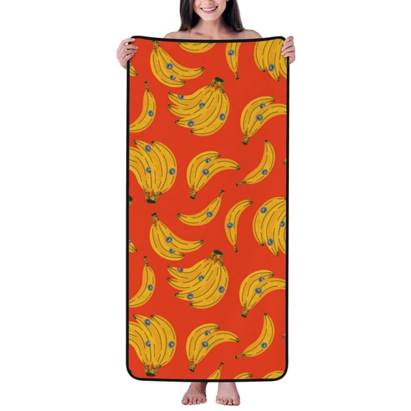 Cotton Bath Towels for Bathroom - Cute Banana Red Microfiber Quick Dry Towels for Body Bath Sheets, Personalized Beach Towel, Soft Shower Towels for Travel Home Beach 27*55in
