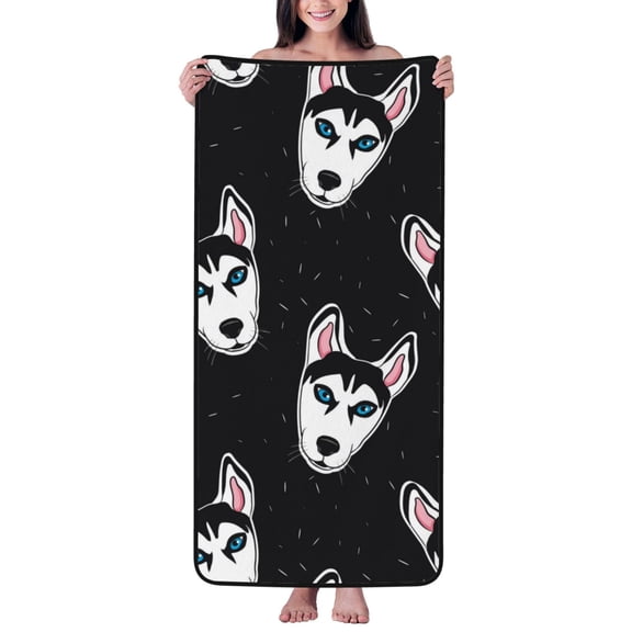 Cotton Bath Towels for Bathroom - Cute Cartoon Husky Funny Microfiber Quick Dry Towels for Body Bath Sheets, Personalized Beach Towel, Soft Shower Towels for Travel Home Beach 27*55in