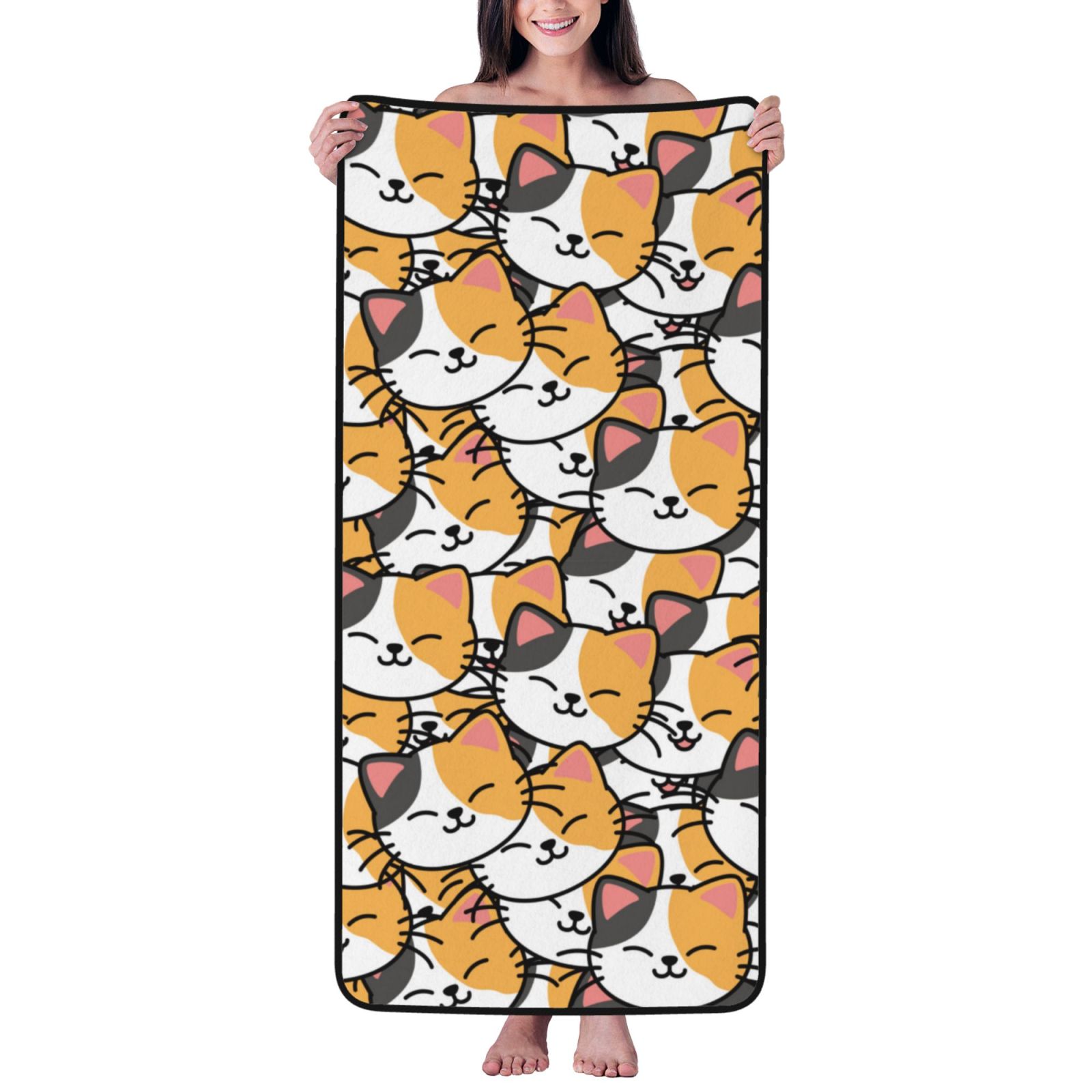 Cotton Bath Towels for Bathroom - Cute Cartoon Smiling Cat Face Microfiber Quick Dry Towels for Body Bath Sheets, Personalized Beach Towel, Soft Shower Towels for Travel Home Beach 27*55in