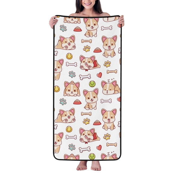 Cotton Bath Towels for Bathroom - Cute Corgi Dog Funny Softball Microfiber Quick Dry Towels for Body Bath Sheets, Personalized Beach Towel, Soft Shower Towels for Travel Home Beach 27*55in