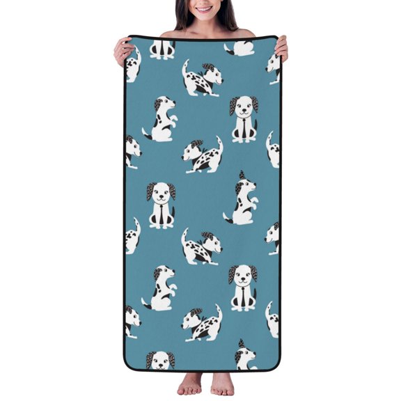 Cotton Bath Towels for Bathroom - Cute Dog Puppy Dalmatian Microfiber Quick Dry Towels for Body Bath Sheets, Personalized Beach Towel, Soft Shower Towels for Travel Home Beach 27*55in
