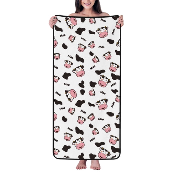 Cotton Bath Towels for Bathroom - Cute Funny Cow Cartoon Cow Print Microfiber Quick Dry Towels for Body Bath Sheets, Personalized Beach Towel, Soft Shower Towels for Travel Home Beach 27*55in
