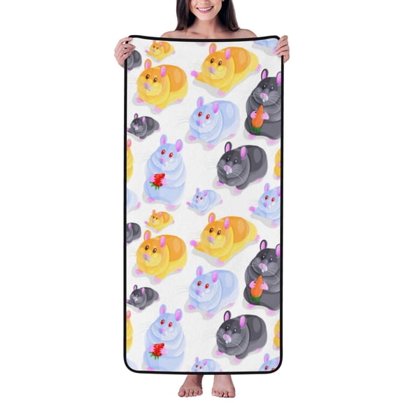 Cotton Bath Towels for Bathroom - Cute Hamster Black White Yellow Microfiber Quick Dry Towels for Body Bath Sheets, Personalized Beach Towel, Soft Shower Towels for Travel Home Beach 27*55in