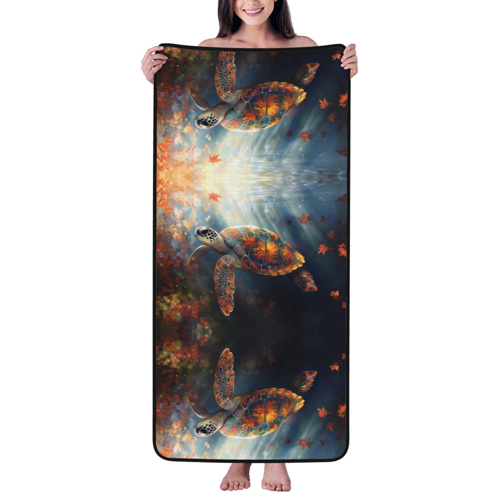 Cotton Bath Towels for Bathroom Cute Maple Leaf Turtle Microfiber