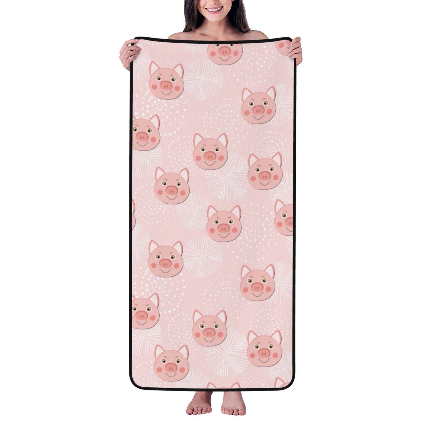 Cotton Bath Towels for Bathroom - Cute Pig Face Microfiber Quick Dry Towels for Body Bath Sheets, Personalized Beach Towel, Soft Shower Towels for Travel Home Beach 27*55in