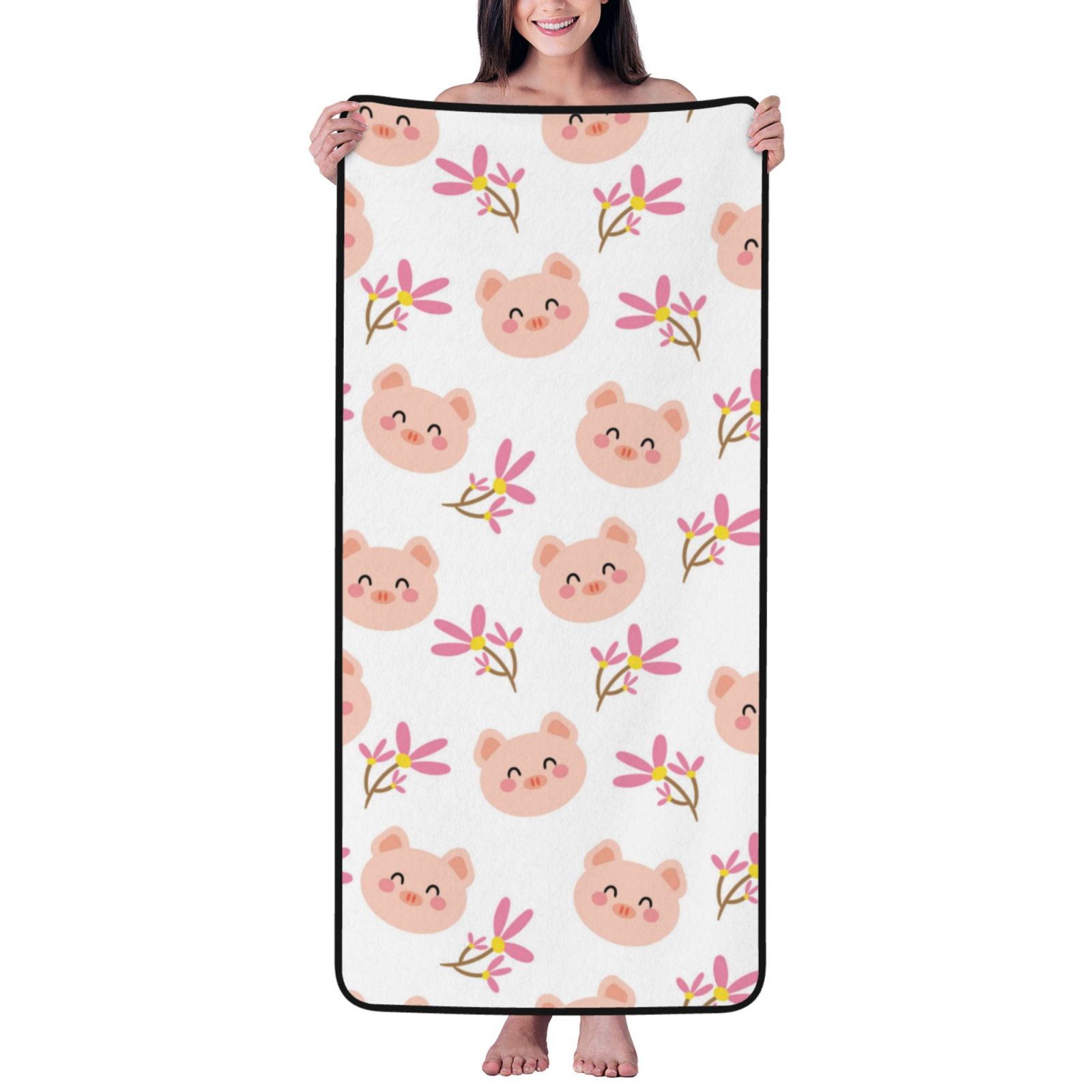 Cotton Bath Towels for Bathroom - Cute Pig Face and Plants Microfiber Quick Dry Towels for Body Bath Sheets, Personalized Beach Towel, Soft Shower Towels for Travel Home Beach 27*55in