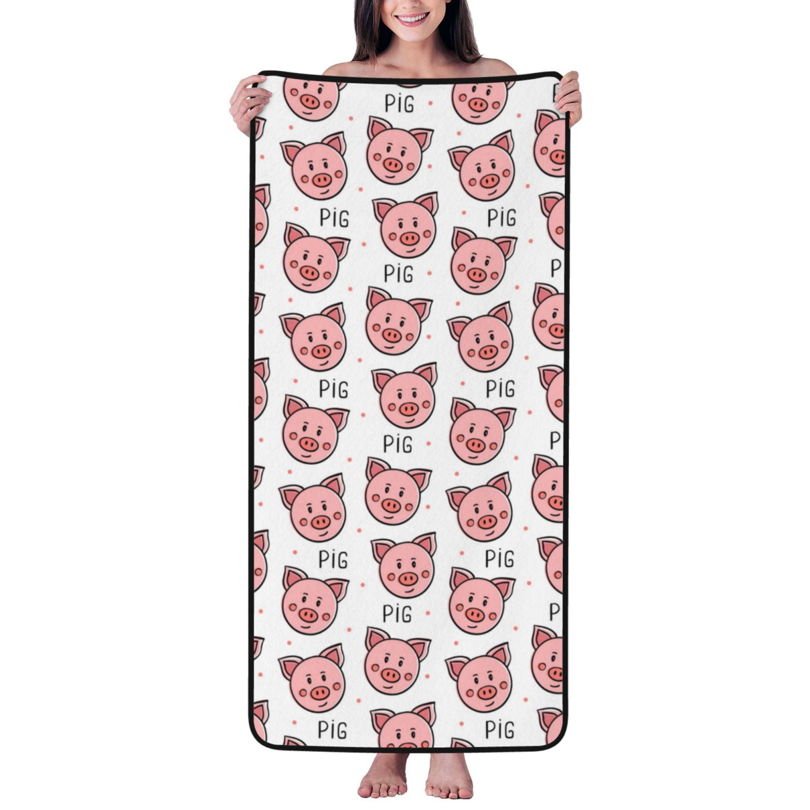 Cotton Bath Towels for Bathroom - Cute Pink Pig Face Microfiber Quick Dry Towels for Body Bath Sheets, Personalized Beach Towel, Soft Shower Towels for Travel Home Beach 27*55in