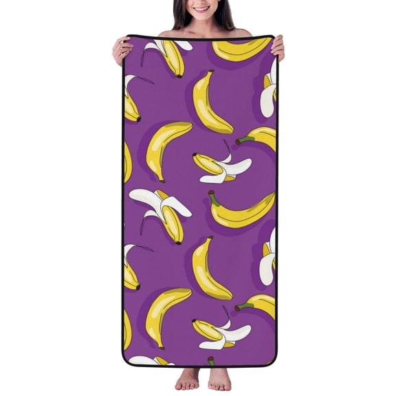 Cotton Bath Towels for Bathroom - Cute Yellow Banana Purple Microfiber Quick Dry Towels for Body Bath Sheets, Personalized Beach Towel, Soft Shower Towels for Travel Home Beach 27*55in