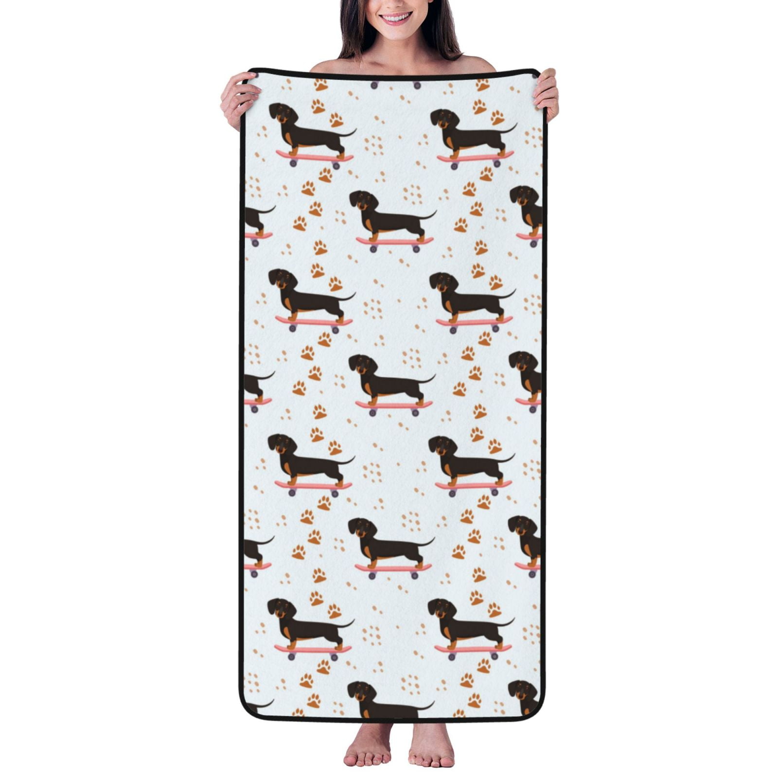 Cotton Bath Towels for Bathroom - Dachshund On A Skateboard Microfiber ...