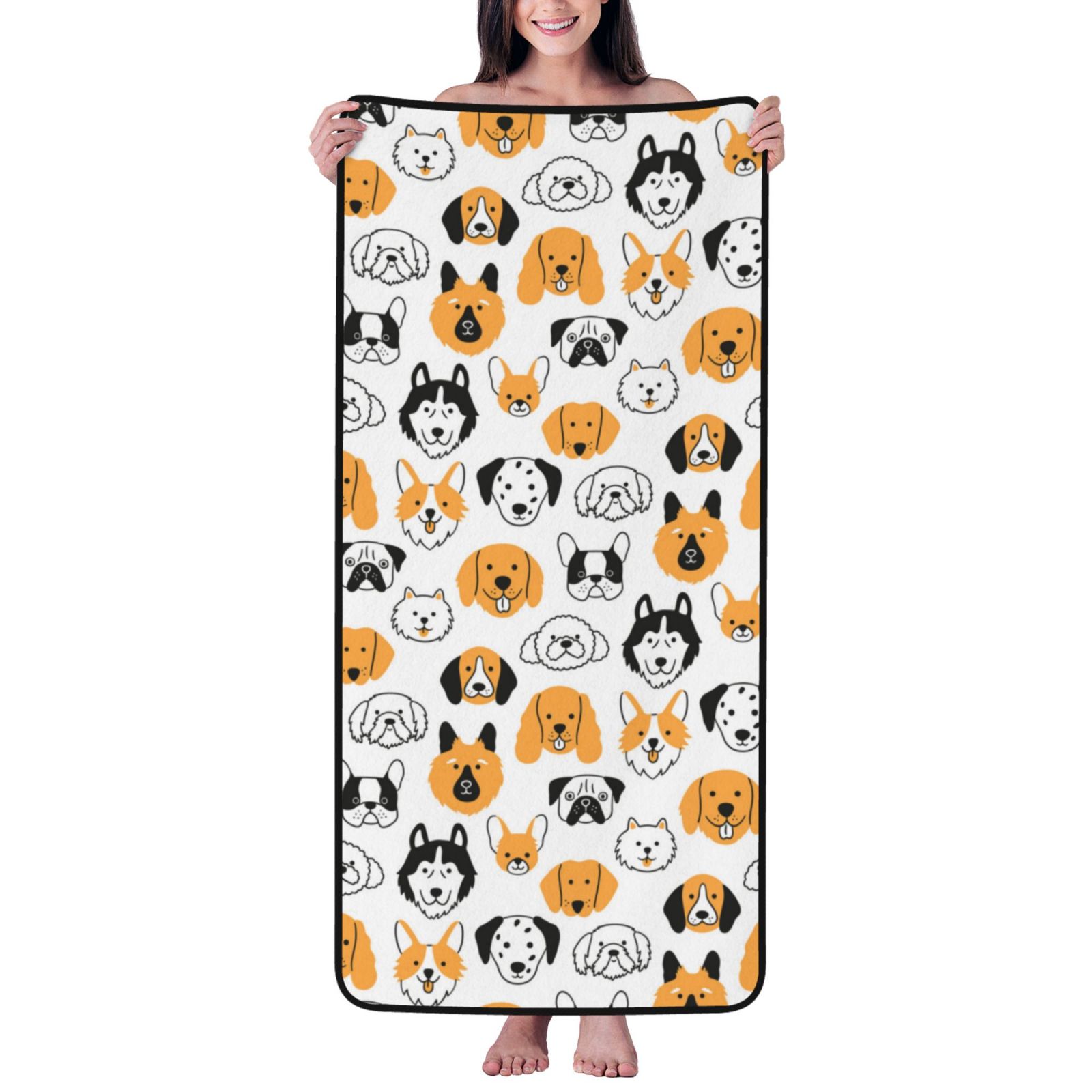 Cotton Bath Towels for Bathroom - Dog Faces Microfiber Quick Dry Towels for Body Bath Sheets, Personalized Beach Towel, Soft Shower Towels for Travel Home Beach 27*55in