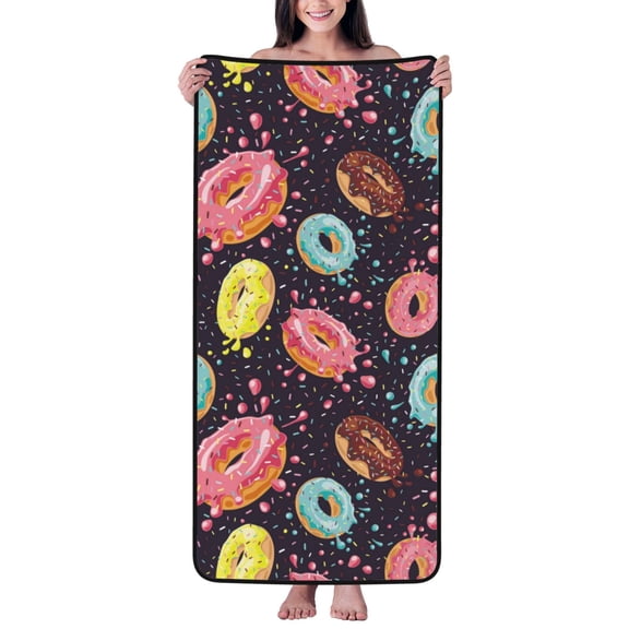 Cotton Bath Towels for Bathroom - Donut Print No.9017 Microfiber Quick Dry Towels for Body Bath Sheets, Personalized Beach Towel, Soft Shower Towels for Travel Home Beach 27*55in