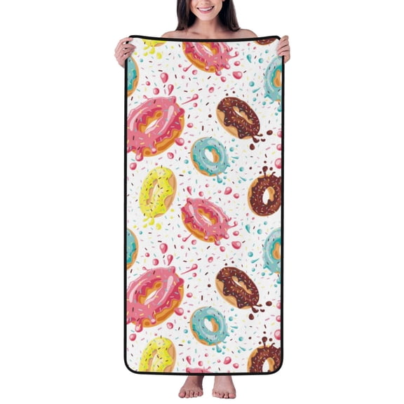 Cotton Bath Towels for Bathroom - Donut Print No.9018 Microfiber Quick Dry Towels for Body Bath Sheets, Personalized Beach Towel, Soft Shower Towels for Travel Home Beach 27*55in