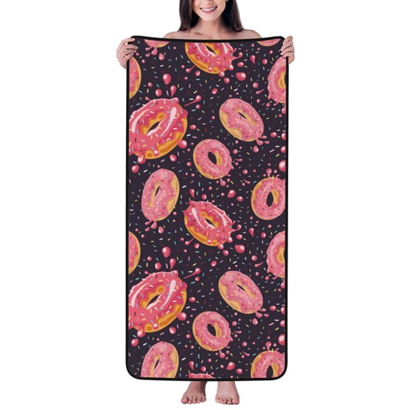 Cotton Bath Towels for Bathroom - Donut Print No.9019 Microfiber Quick Dry Towels for Body Bath Sheets, Personalized Beach Towel, Soft Shower Towels for Travel Home Beach 27*55in