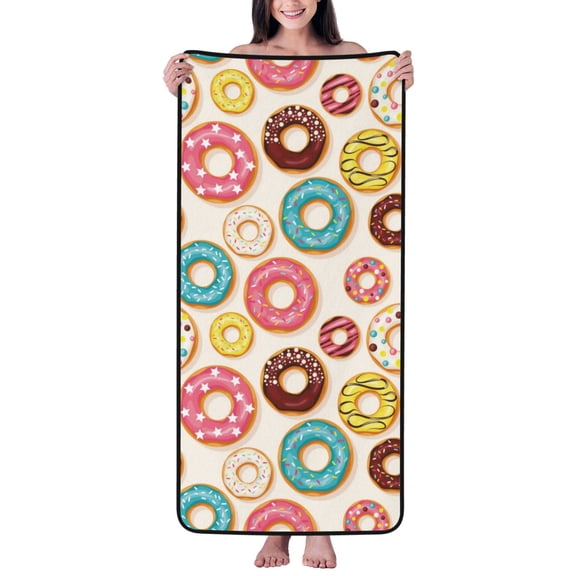 Cotton Bath Towels for Bathroom - Donut Print No.9028 Microfiber Quick Dry Towels for Body Bath Sheets, Personalized Beach Towel, Soft Shower Towels for Travel Home Beach 27*55in