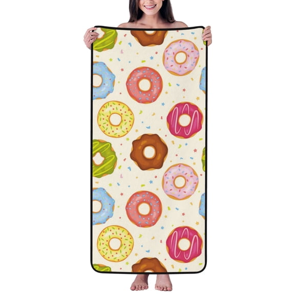 Cotton Bath Towels for Bathroom - Donut Print No.9049 Microfiber Quick Dry Towels for Body Bath Sheets, Personalized Beach Towel, Soft Shower Towels for Travel Home Beach 27*55in
