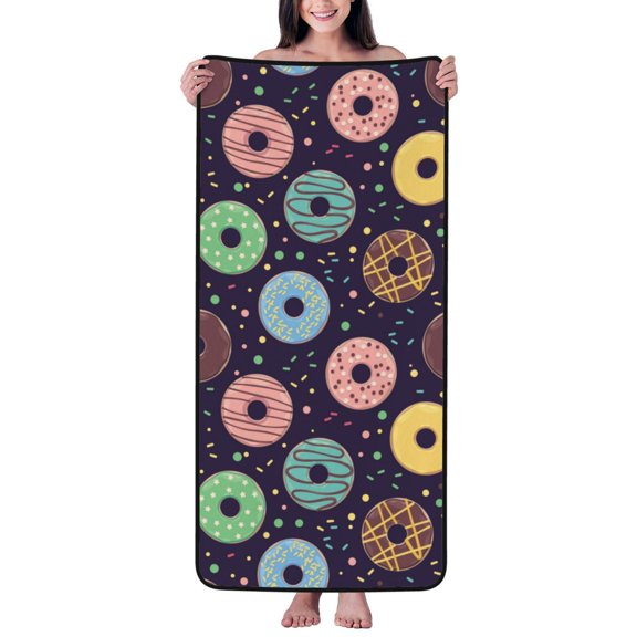 Cotton Bath Towels for Bathroom - Donut Print No.9065 Microfiber Quick Dry Towels for Body Bath Sheets, Personalized Beach Towel, Soft Shower Towels for Travel Home Beach 27*55in