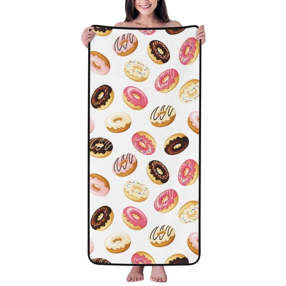 Cotton Bath Towels for Bathroom - Donut Print White Microfiber Quick Dry Towels for Body Bath Sheets, Personalized Beach Towel, Soft Shower Towels for Travel Home Beach 27*55in