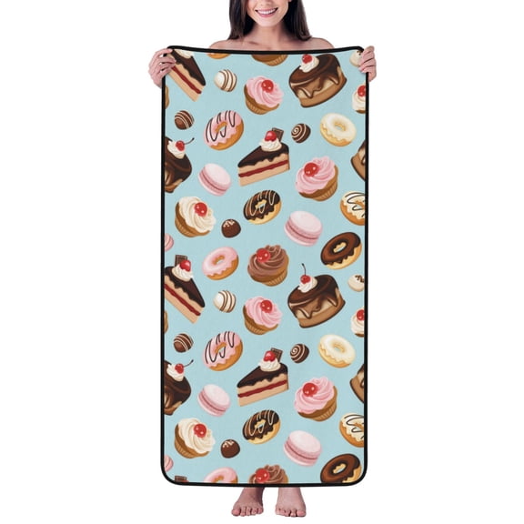 Cotton Bath Towels for Bathroom - Donut cake Print Microfiber Quick Dry Towels for Body Bath Sheets, Personalized Beach Towel, Soft Shower Towels for Travel Home Beach 27*55in