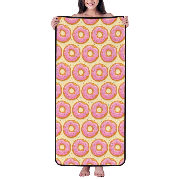 Cotton Bath Towels for Bathroom - Donuts With Pink Glaze Microfiber Quick Dry Towels for Body Bath Sheets, Personalized Beach Towel, Soft Shower Towels for Travel Home Beach 27*55in