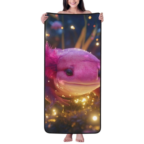 Cotton Bath Towels for Bathroom - Dreamy Bioluminescent Axolotl B Microfiber Quick Dry Towels for Body Bath Sheets, Personalized Beach Towel, Soft Shower Towels for Travel Home Beach 27*55in