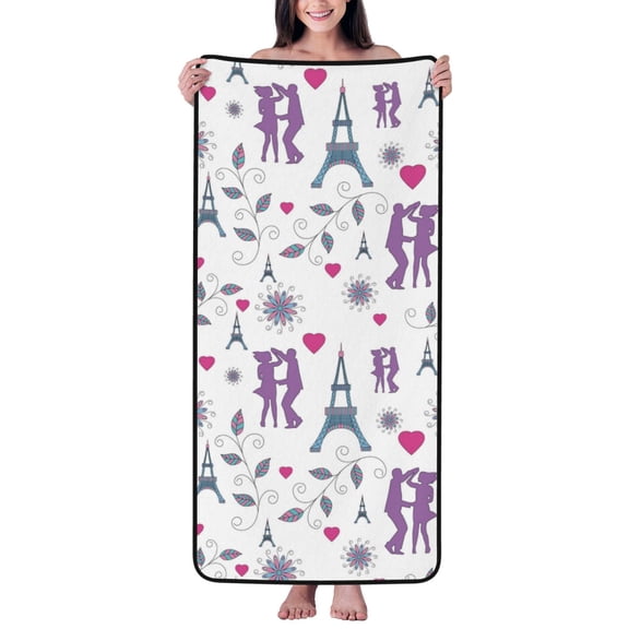 Cotton Bath Towels for Bathroom - Eiffel Tower dancing Microfiber Quick Dry Towels for Body Bath Sheets, Personalized Beach Towel, Soft Shower Towels for Travel Home Beach 27*55in